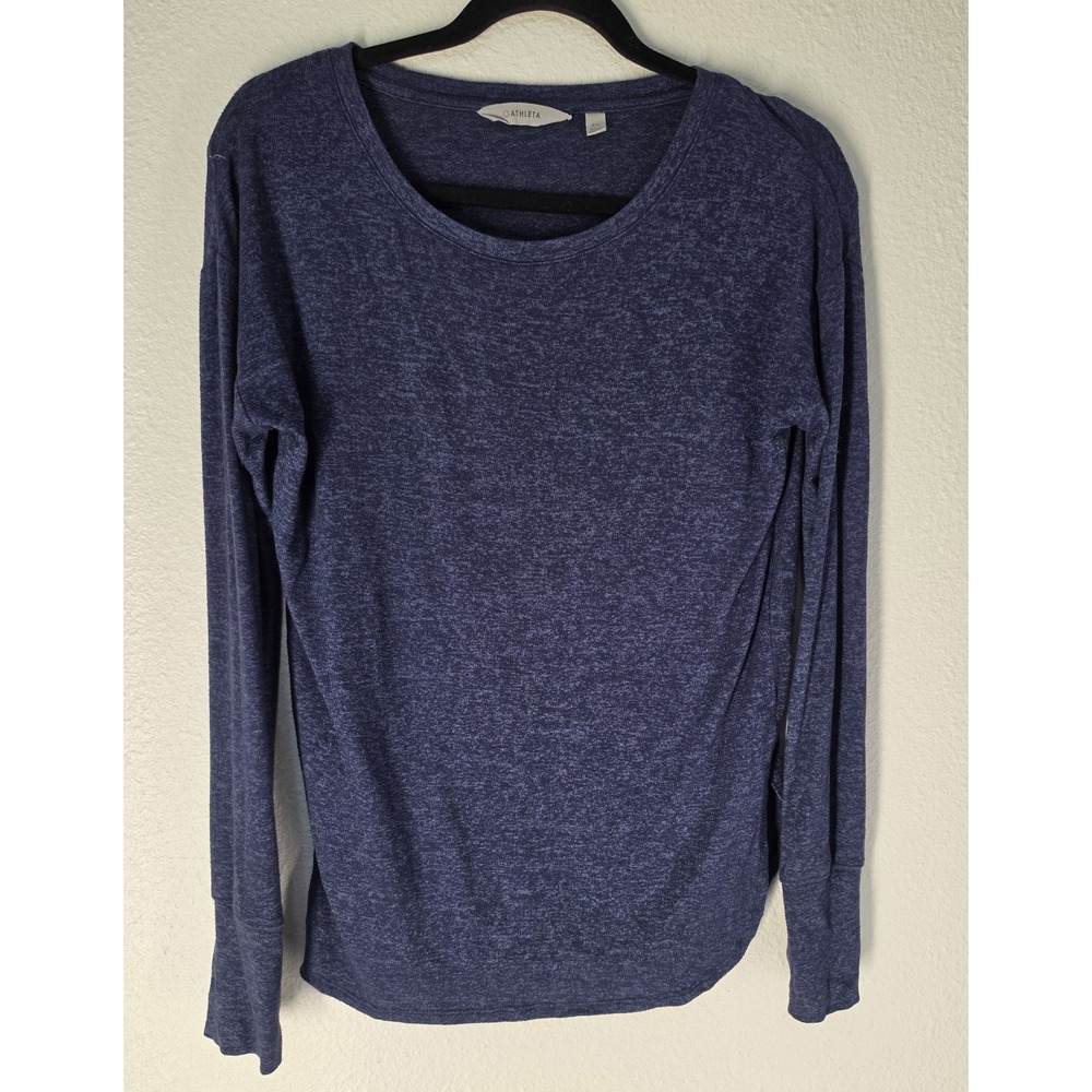 Athleta Women XS Blue Long Sleeve Top Round Neck Athleisure Space Dye Shirt